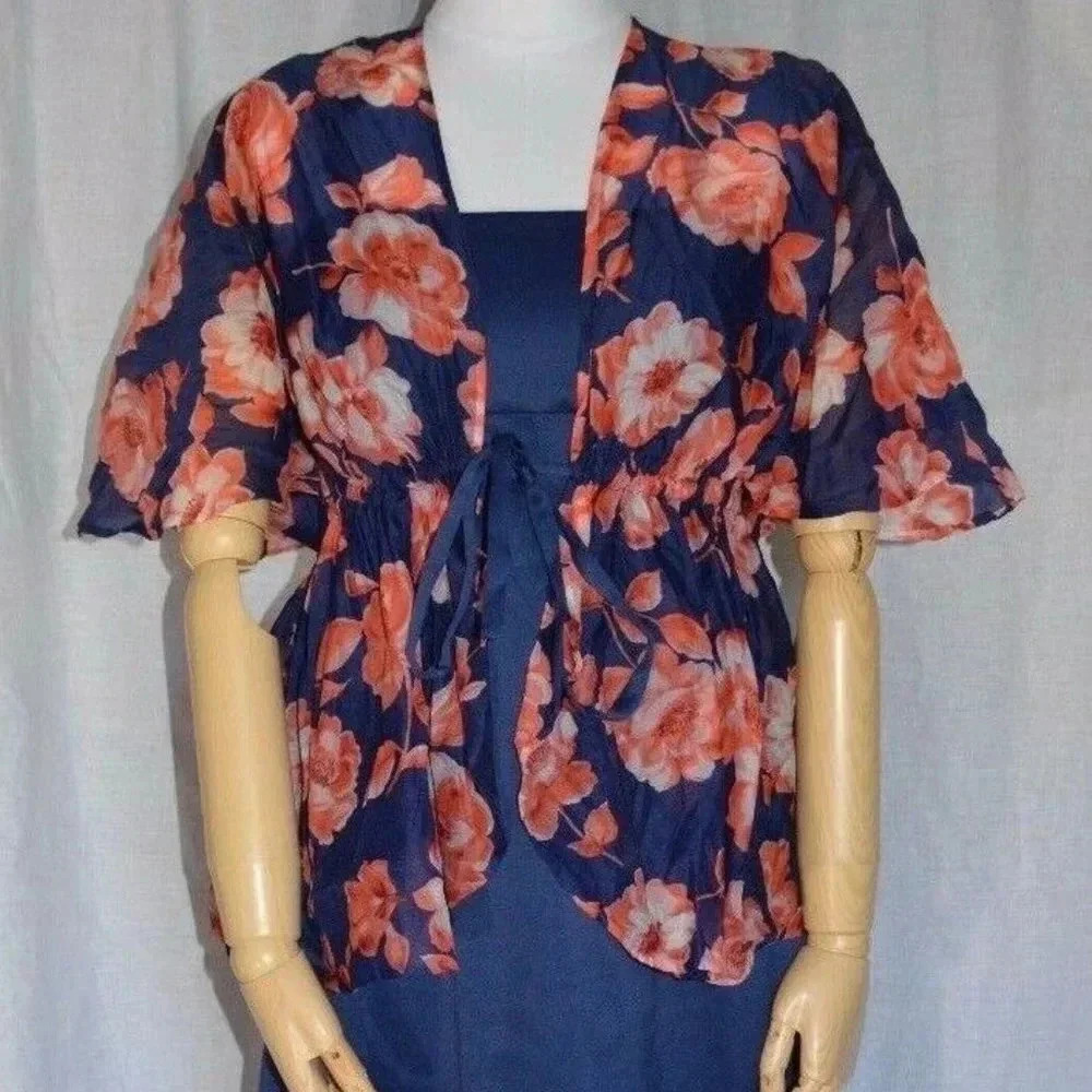 Vintage Navy Blue Sateen Formal Dress